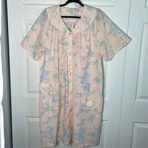Kelly Reed pink House Coat floral pearl snap vintage  piping ladies size 1x
